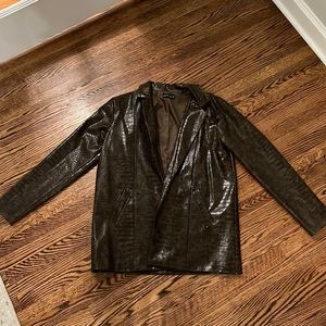 Pretty Little Thing sz 4 Brown Croc Vegan Leather Blazer